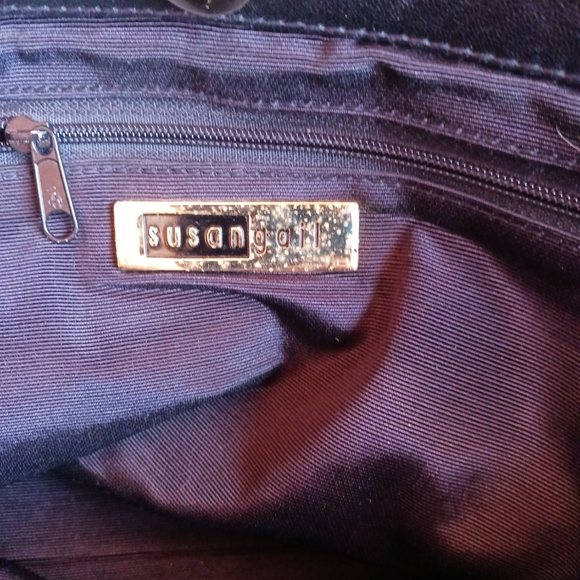 Vtg Women SUSANGAIL BL& brow wood/woven Handbag 10"x16" - Picture 10 of 13